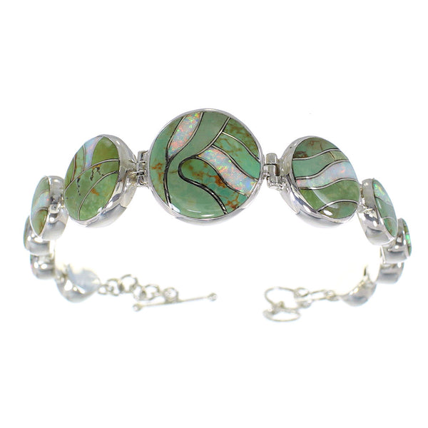 Silver Turquoise And Opal Inlay Link Bracelet AX54160
